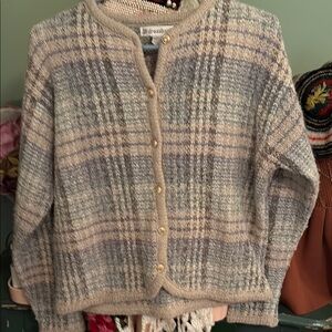 Dressbarn Women's Plaid Sweater - Beige and Blue